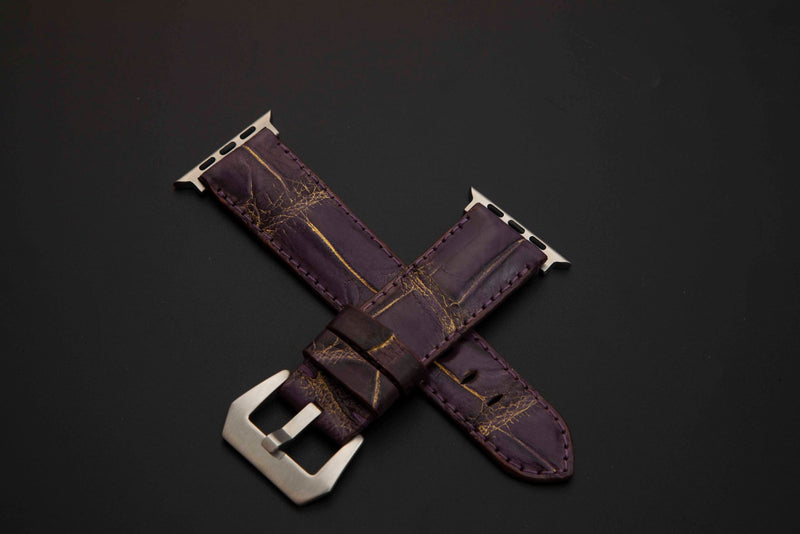 PURPLE&GOLD CROCODILE BELLY LEATHER STRAP