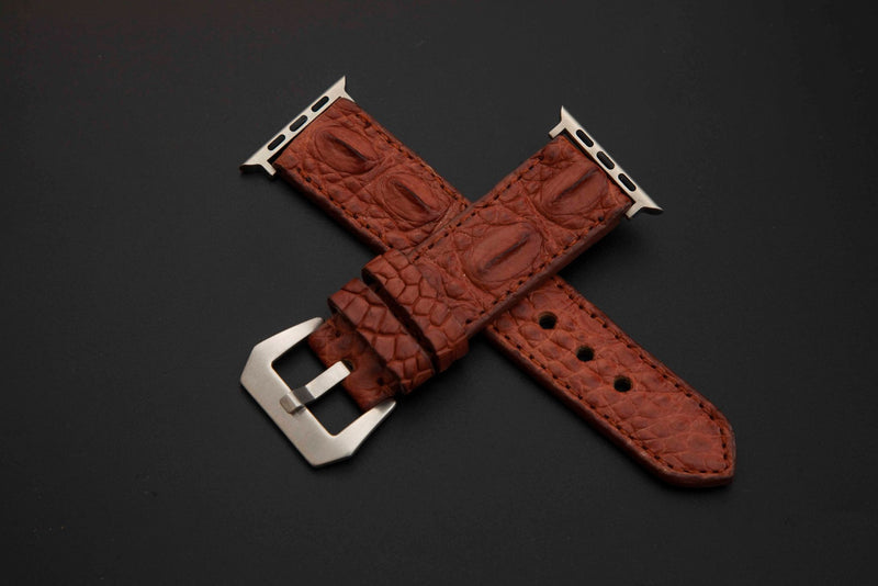 BROWN CROCODILE HORNBACK LEATHER STRAP