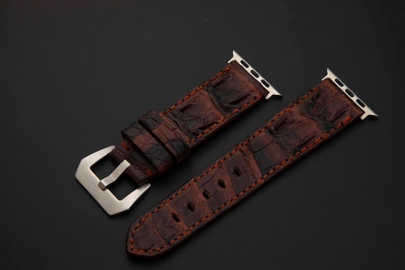 BLACK&RED CROCODILE HORNBACK LEATHER STRAP