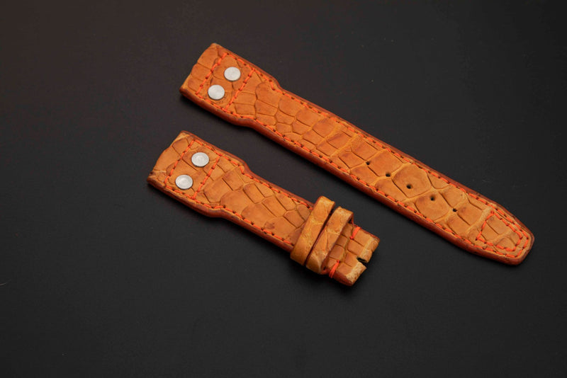 ORANGE CROCODILE HORNBACK LEATHER STRAP