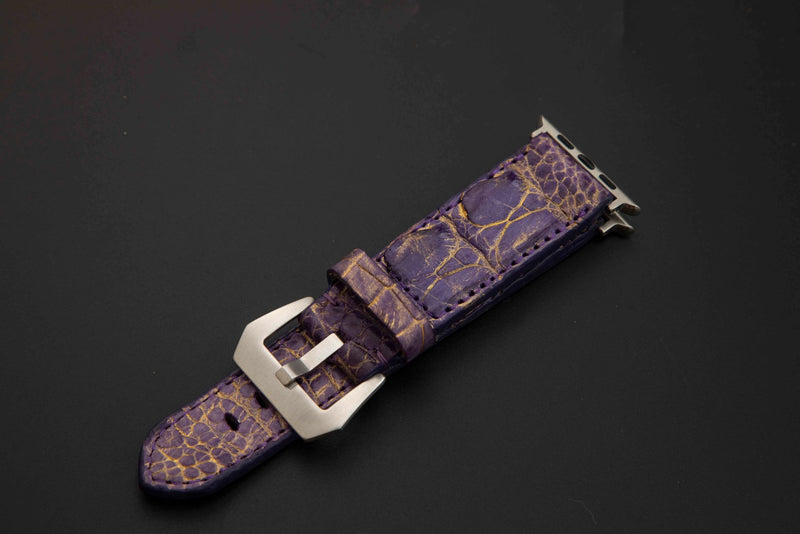 PURPLE&GOLD CROCODILE HORNBACK LEATHER STRAP