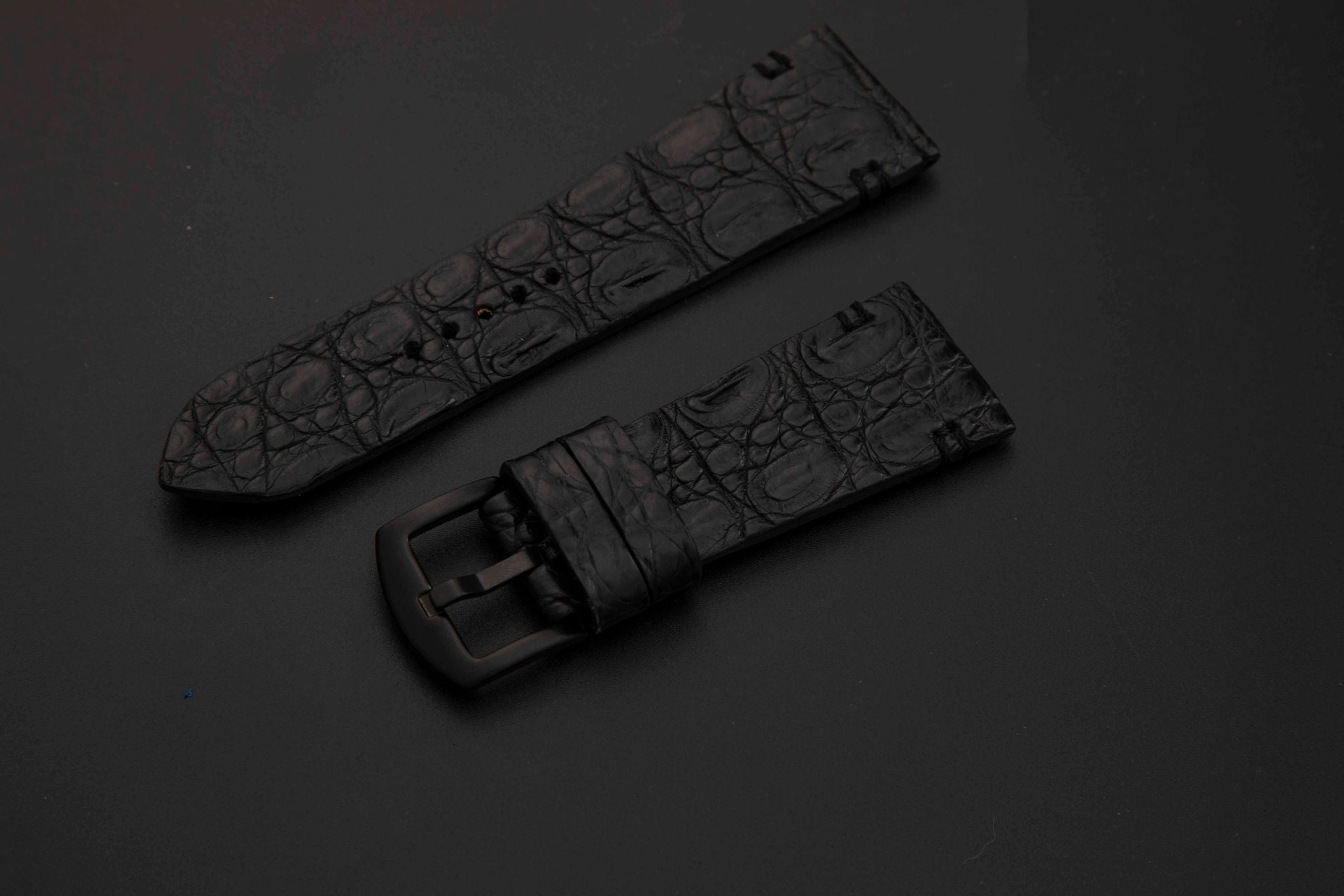 BLACK CROCODILE HORNBACK LEATHER STRAP