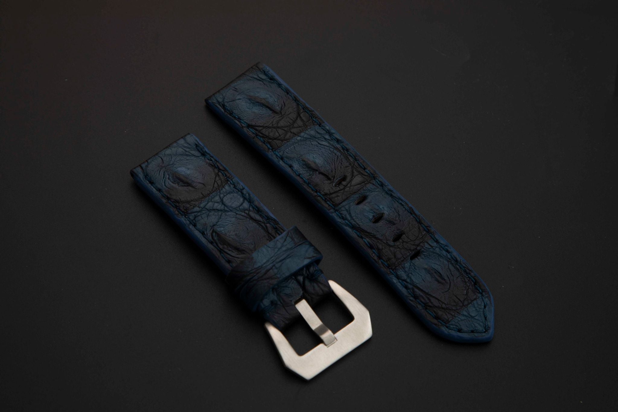 BLUE&BLACK CROCODILE HORNBACK LEATHER STRAP