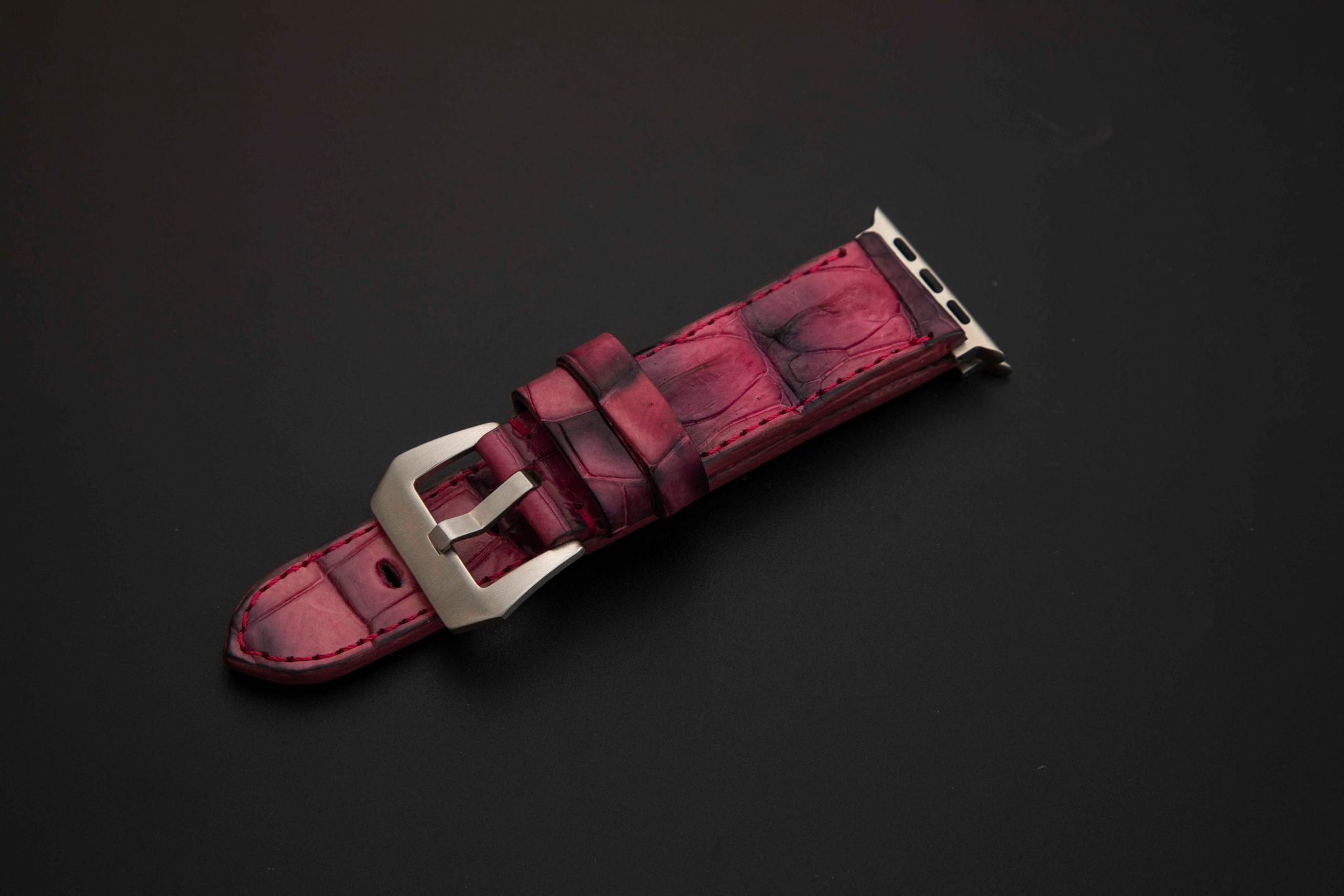 PINK&BLACK CROCODILE HORNBACK LEATHER STRAP