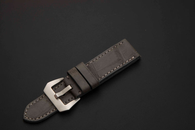 GREY CROCODILE BELLY LEATHER STRAP