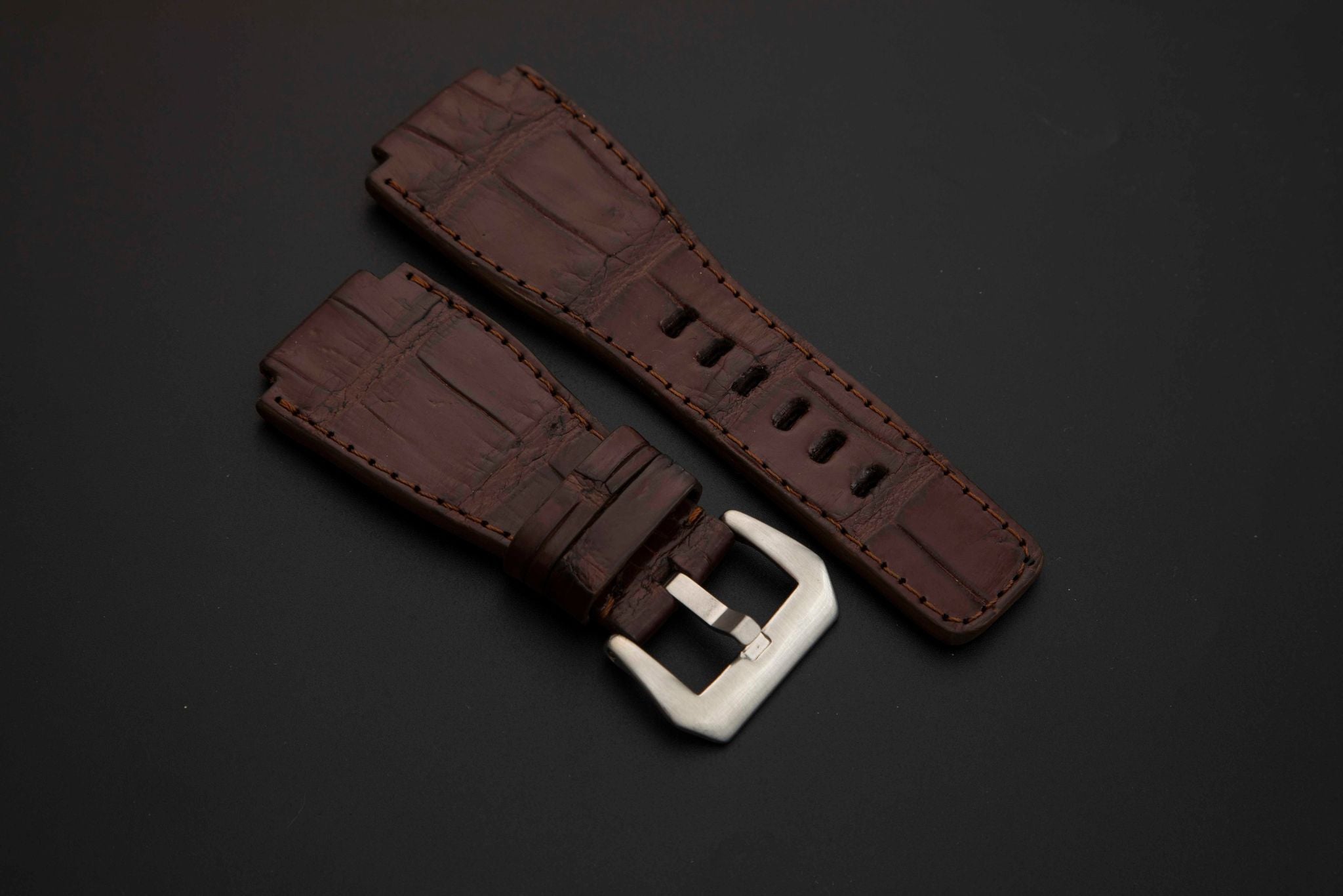 BROWN CROCODILE BELLY LEATHER STRAP