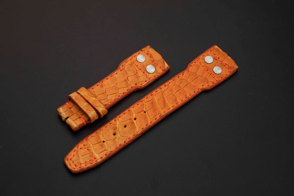 ORANGE CROCODILE HORNBACK LEATHER STRAP