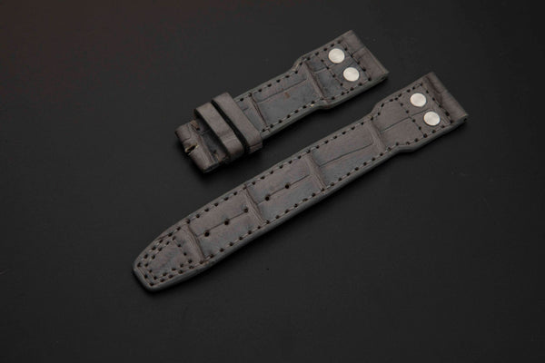 GREY CROCODILE BELLY LEATHER STRAP