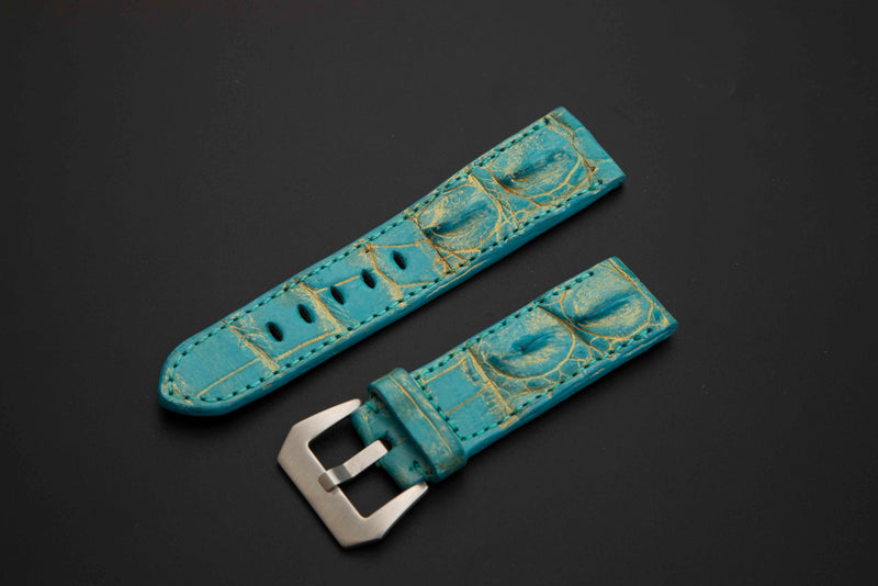 BLUE&GOLD CROCODILE HORNBACK LEATHER STRAP