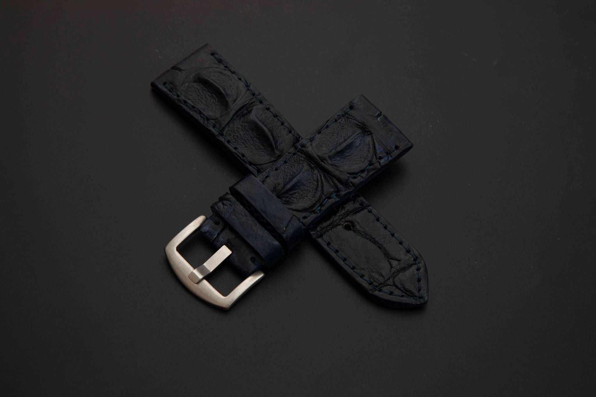BLACK CROCODILE HORNBACK LEATHER STRAP