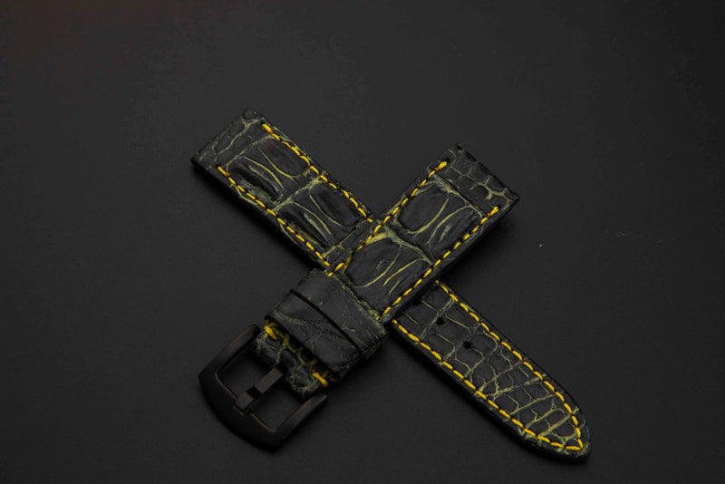 BLACK&GOLD CROCODILE HORNBACK LEATHER STRAP