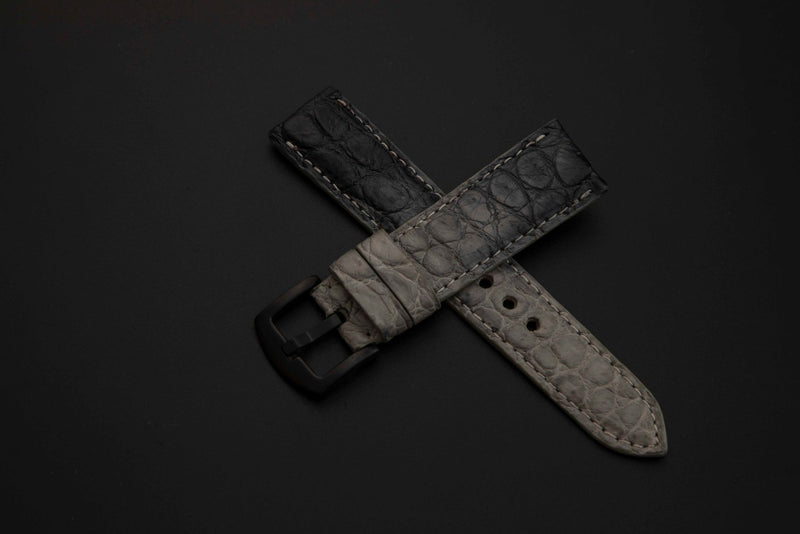 GREY&BLACK CROCODILE BELLY LEATHER STRAP