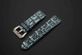 BLUE&SILVER CROCODILE HORNBACK LEATHER STRAP