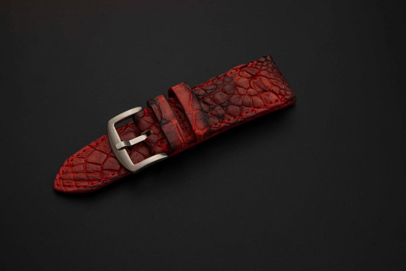RED&BLACK CROCODILE HORNBACK LEATHER STRAP