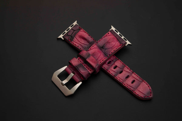 PINK&BLACK CROCODILE HORNBACK LEATHER STRAP