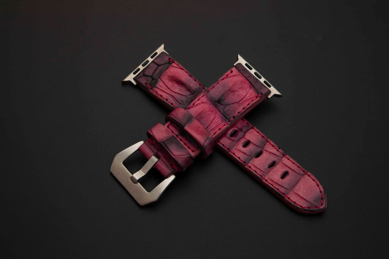 PINK&BLACK CROCODILE HORNBACK LEATHER STRAP