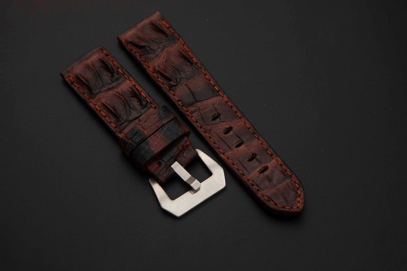 BLACK&RED CROCODILE HORNBACK LEATHER STRAP
