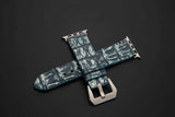BLUE&SILVER CROCODILE HORNBACK LEATHER STRAP