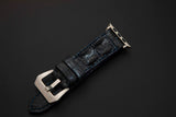 BLUE&SILVER CROCODILE HORNBACK LEATHER STRAP