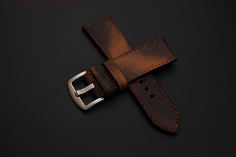 BLACK&BROWN CALF LEATHER STRAP