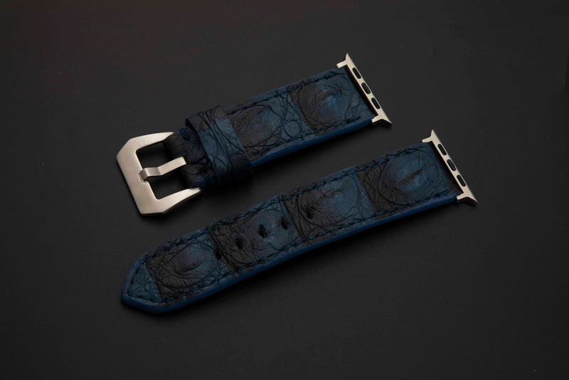 BLUE&BLACK CROCODILE HORNBACK LEATHER STRAP