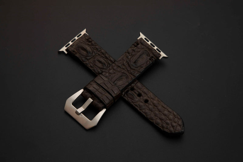 BROWN CROCODILE HORNBACK LEATHER STRAP