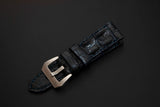 BLUE&SILVER CROCODILE HORNBACK LEATHER STRAP