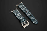 BLUE&SILVER CROCODILE HORNBACK LEATHER STRAP