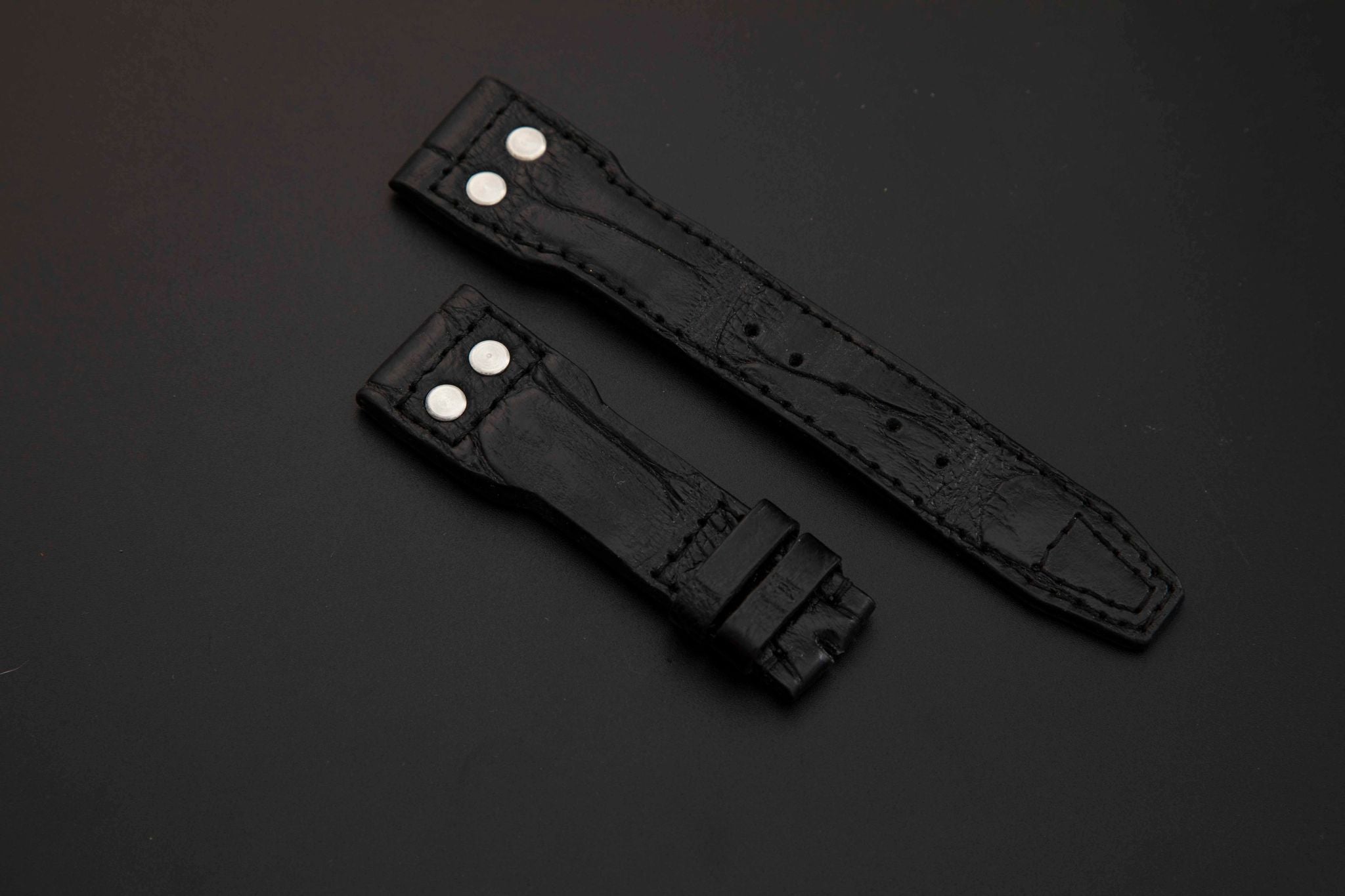 BLACK CROCODILE BELLY LEATHER STRAP - Lac Crado 