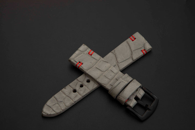 GREY CROCODILE BELLY LEATHER STRAP