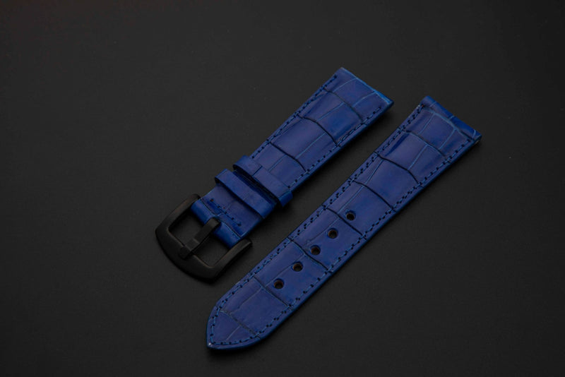 BLUE CROCODILE BELLY LEATHER STRAP