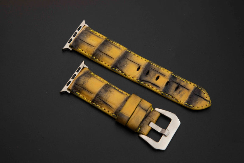 YELLOW&BLACK CROCODILE BELLY LEATHER STRAP