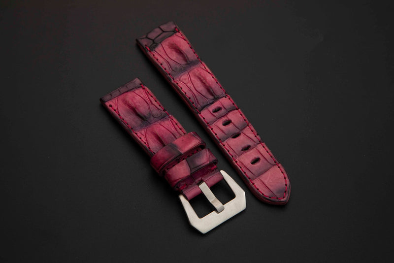 PINK&BLACK CROCODILE HORNBACK LEATHER STRAP