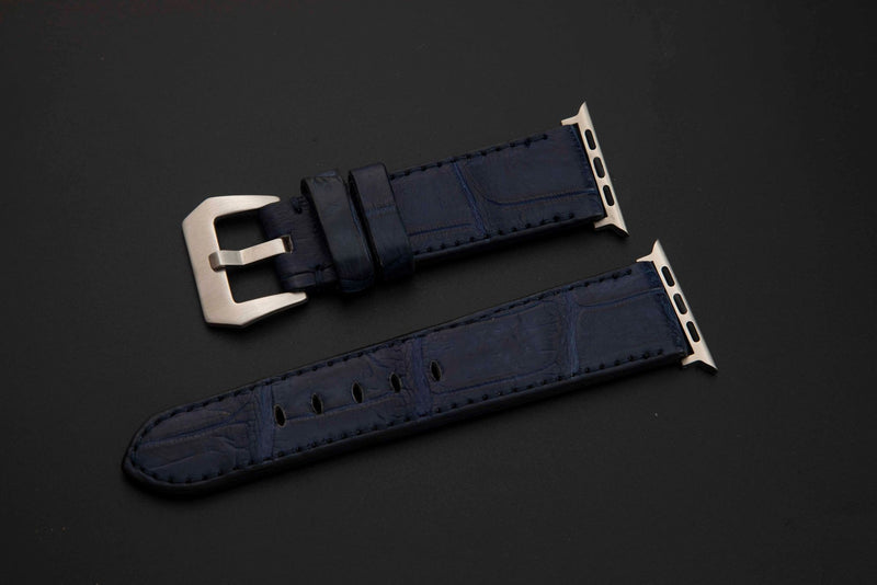 BLUE CROCODILE BELLY LEATHER STRAP