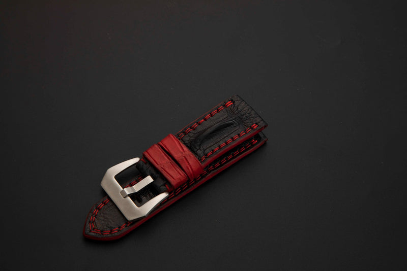 BLACK CROCODILE HORNBACK LEATHER STRAP