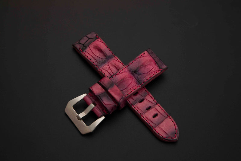 PINK&BLACK CROCODILE HORNBACK LEATHER STRAP