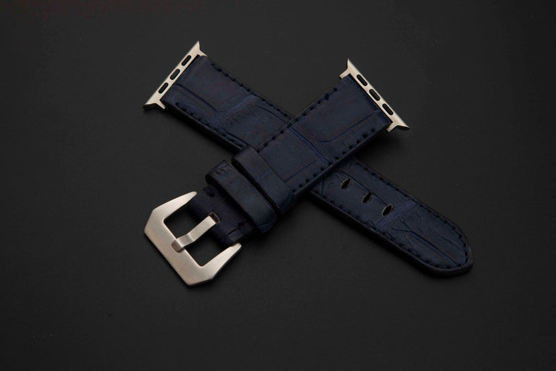 BLUE CROCODILE BELLY LEATHER STRAP