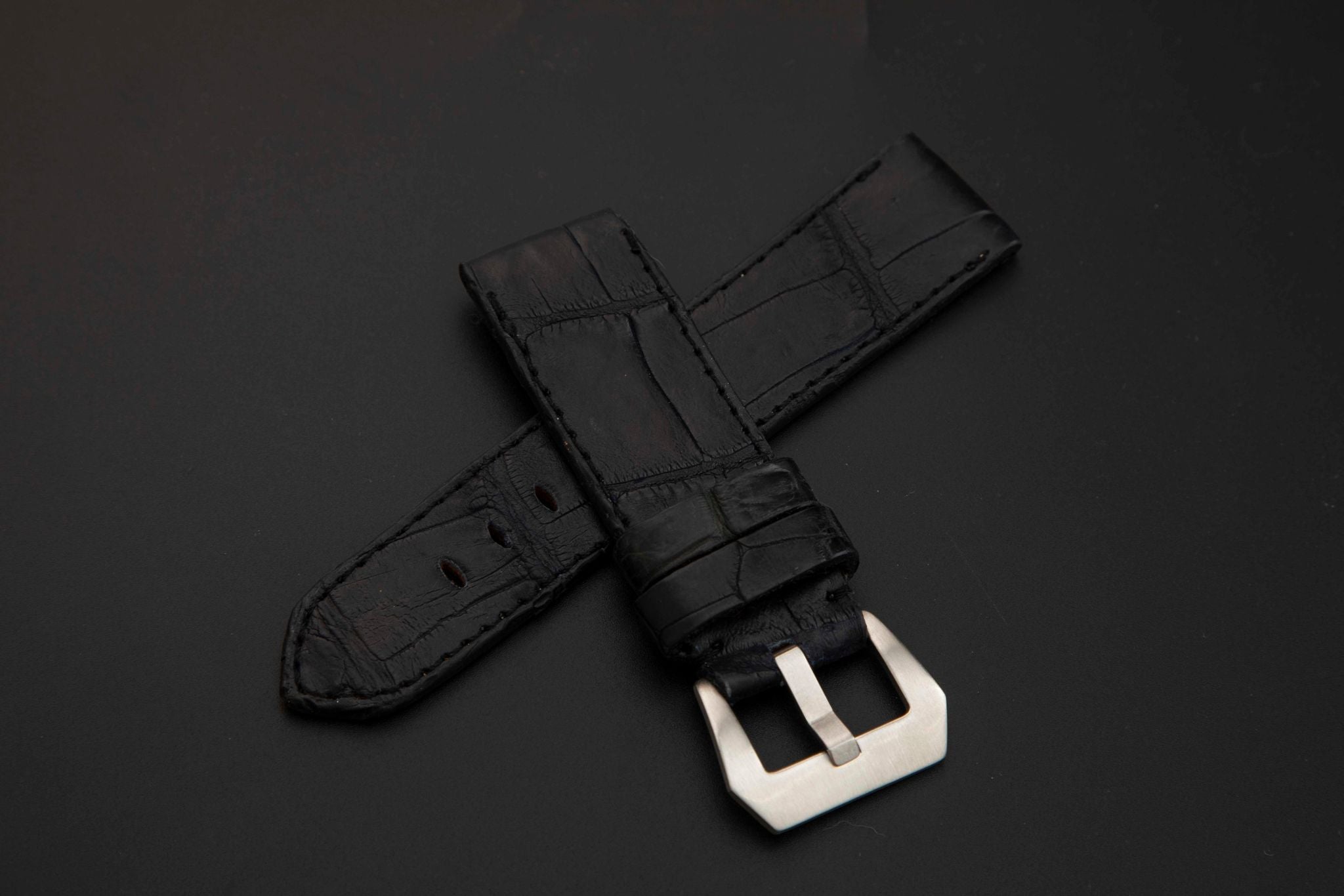 BLACK CROCODILE BELLY LEATHER STRAP - Lac Crado 