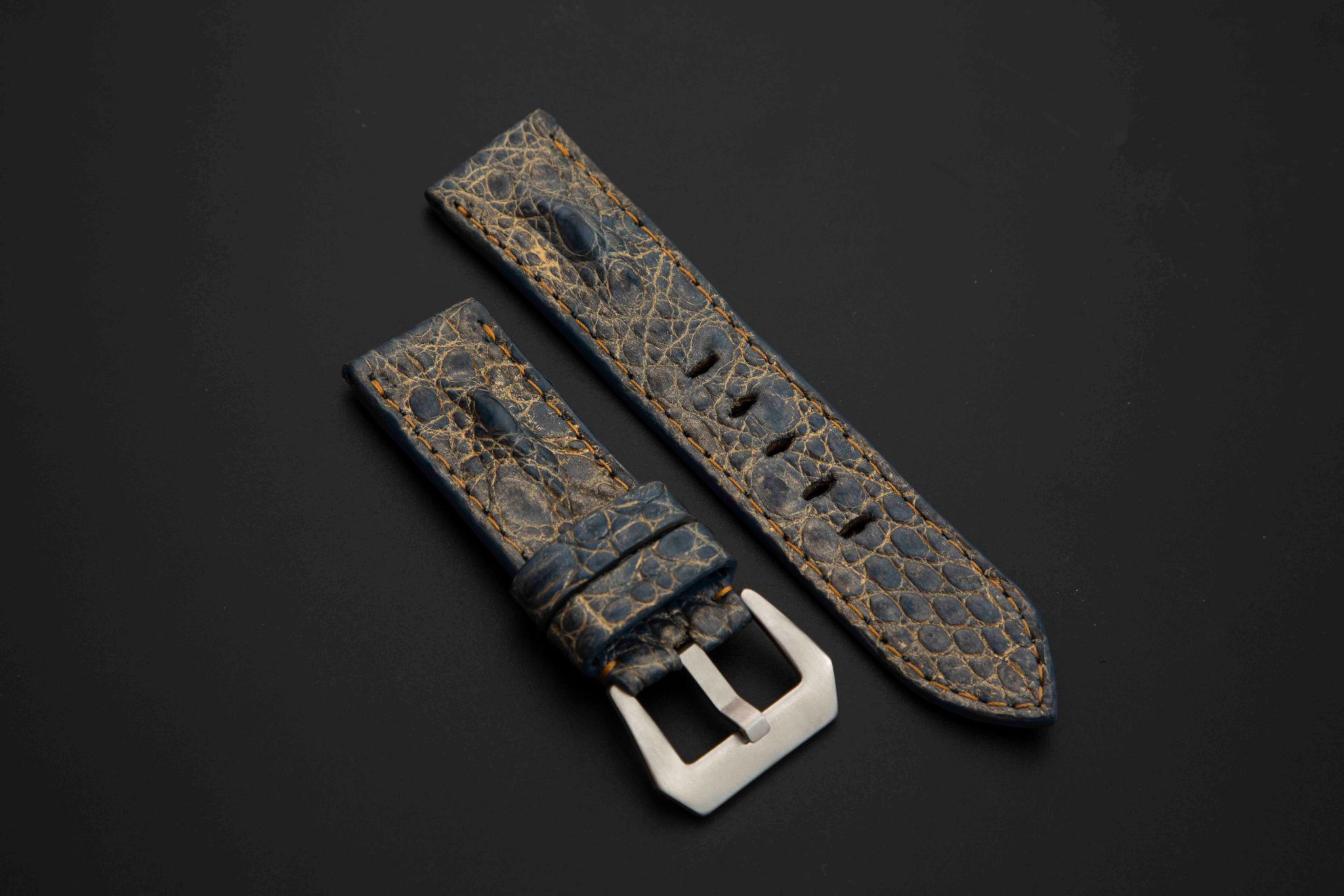 BLUE&GOLD CROCODILE BELLY LEATHER STRAP