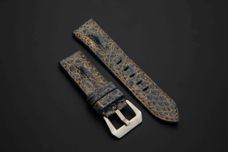 BLUE&GOLD CROCODILE BELLY LEATHER STRAP