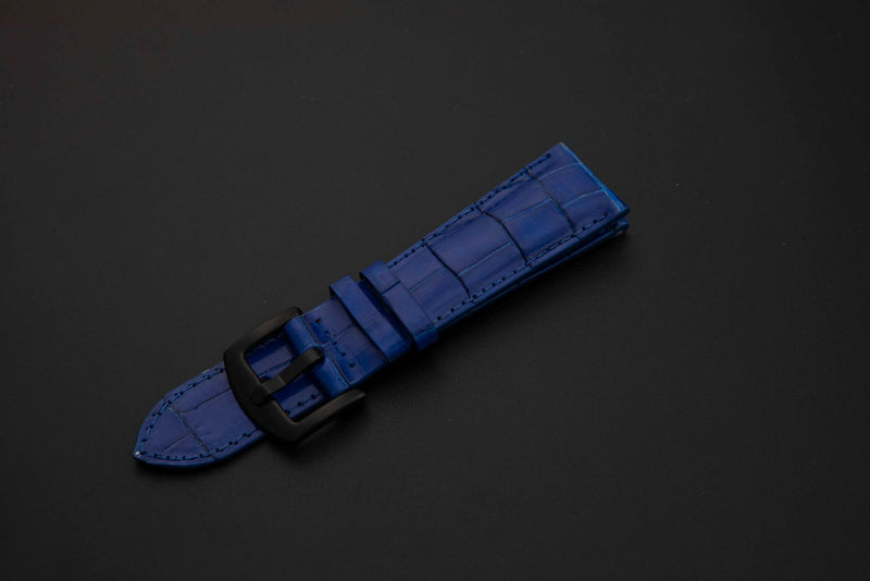 BLUE CROCODILE BELLY LEATHER STRAP