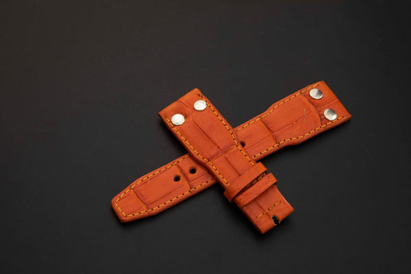 ORANGE CROCODILE BELLY LEATHER STRAP