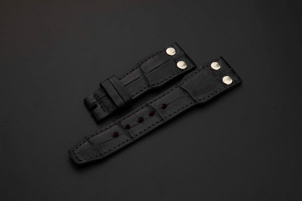 BLACK CROCODILE BELLY LEATHER STRAP - Lac Crado 