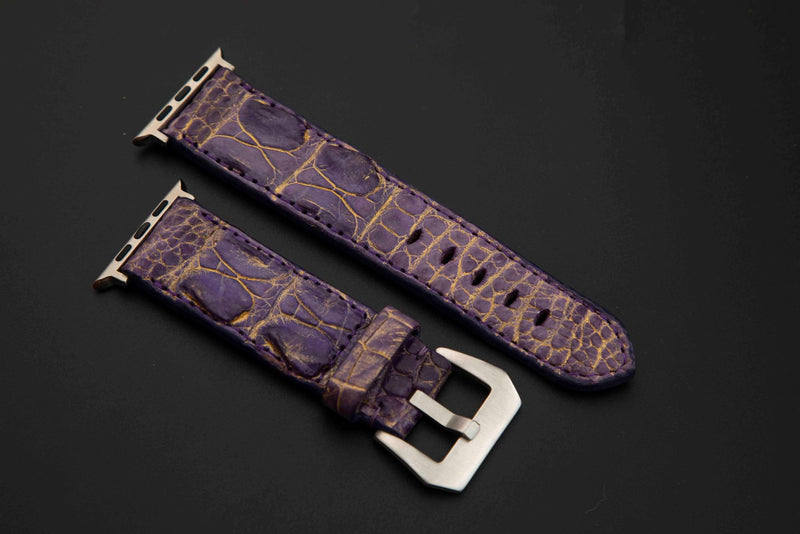PURPLE&GOLD CROCODILE HORNBACK LEATHER STRAP