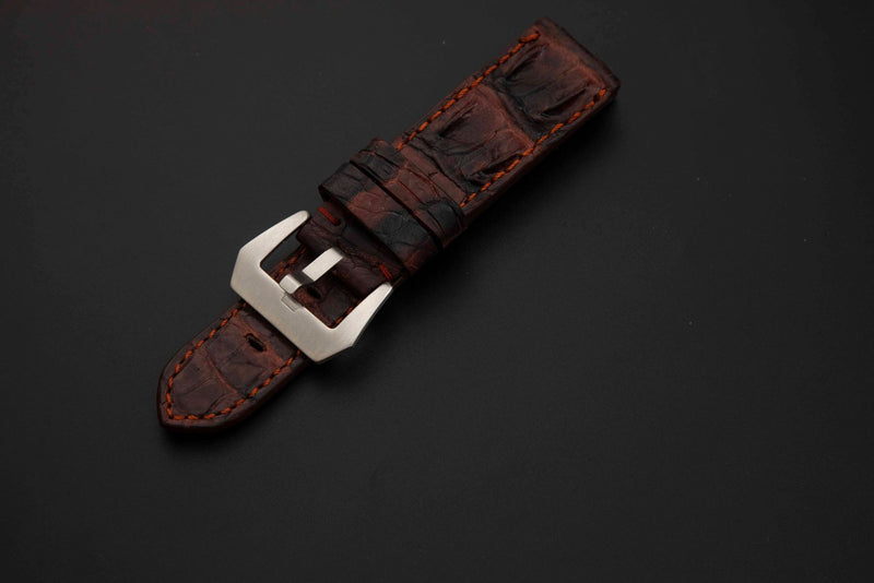 BLACK&RED CROCODILE HORNBACK LEATHER STRAP