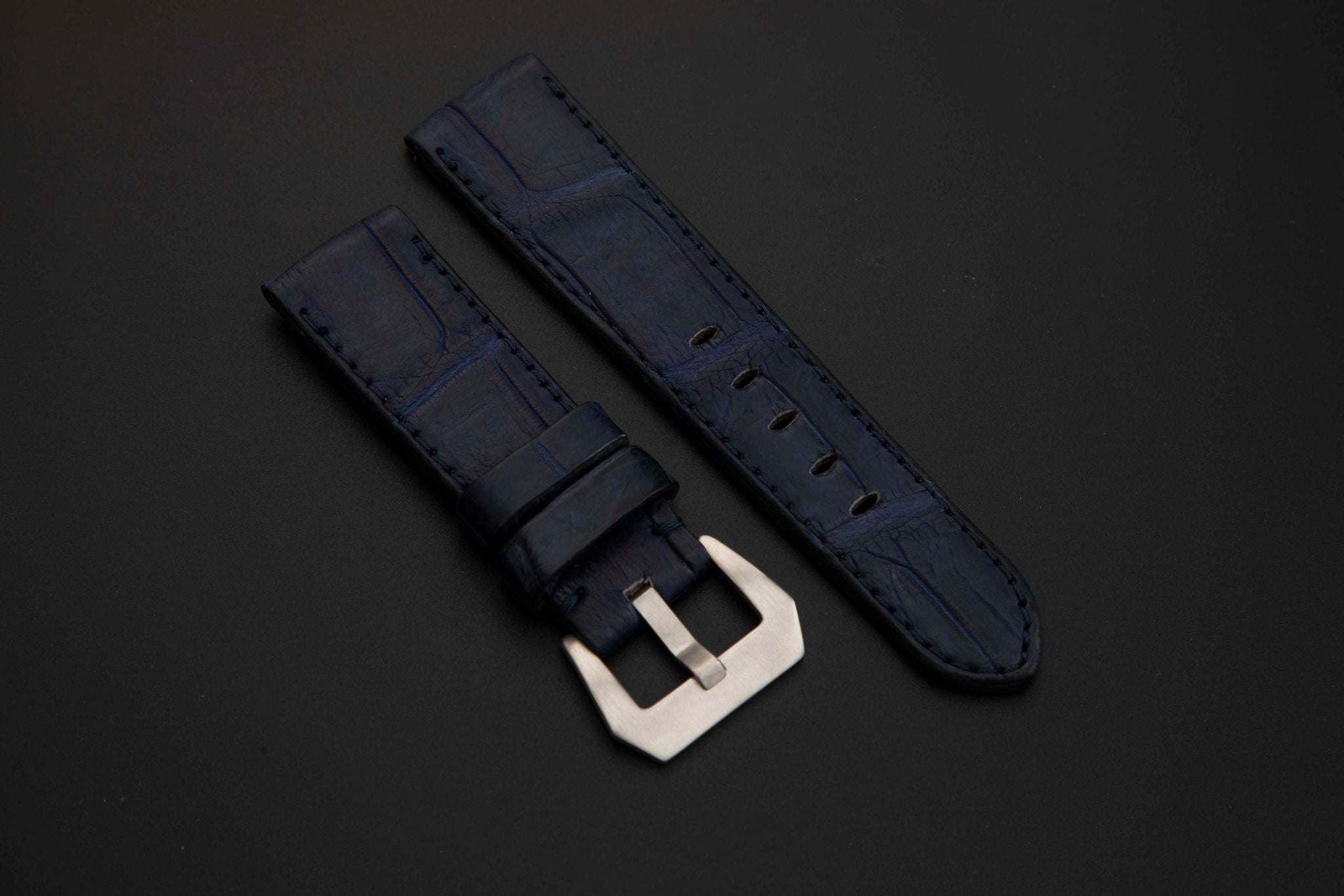 BLUE CROCODILE BELLY LEATHER STRAP