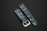 BLUE&SILVER CROCODILE HORNBACK LEATHER STRAP
