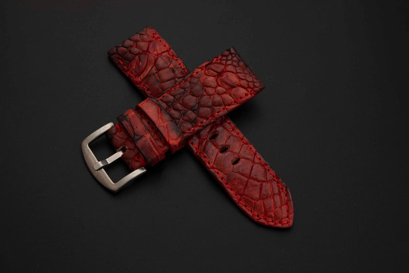 RED&BLACK CROCODILE HORNBACK LEATHER STRAP