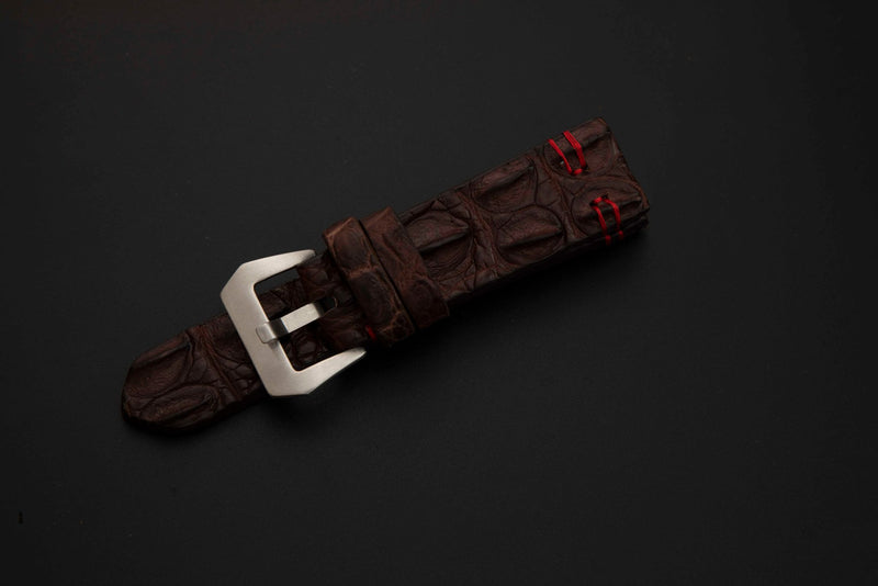 BROWN CROCODILE HORNBACK LEATHER STRAP