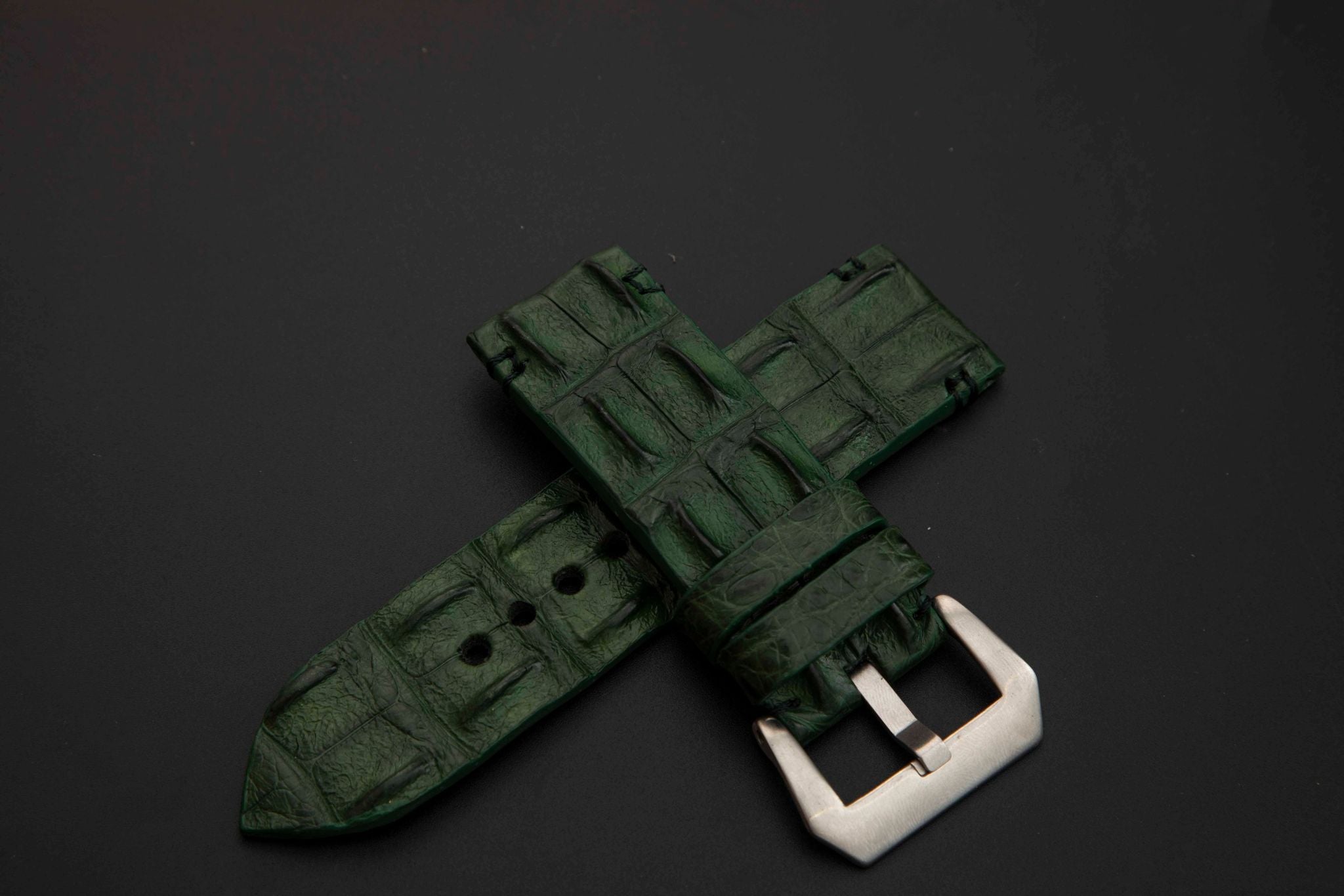 GREEN CROCODILE HORNBACK LEATHER STRAP